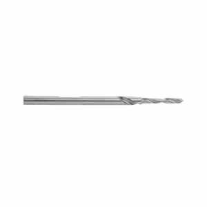 Metal twist drill bit with spiral flutes on a silver shank, facing left to right