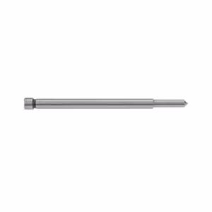 Long metallic drill bit lying horizontally on a white background.