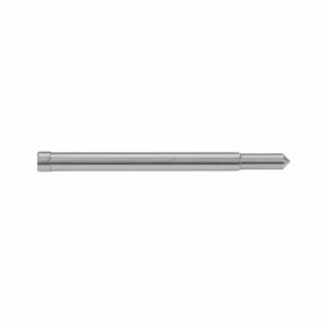 Silver metal center punch tool with a tapered, pointed tip lying horizontally on a white background