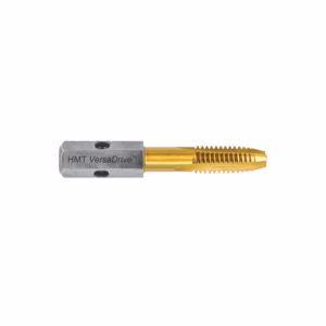 Gold-colored threaded tool tip attached to a silver drive-end module marked 'HMT VersaDrive'
