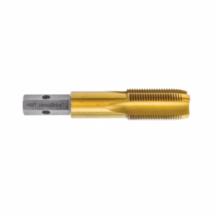 Gold-colored threading cutter with spiral flutes and a silver VersaDrive shank.