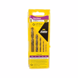 9COL-SET5 - Alpha Tools Yellow Alpha drill bit set packaging: 5-piece left-hand cobalt hard metal drill bits for heavy duty metal drilling
