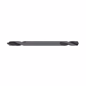 Long gray twist drill bit with helical flutes, used for drilling holes in metal or wood