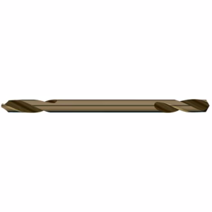 Long brown twist drill bit shown from the side, with spiral flutes along its shaft for drilling. There is a light blue shadow beneath it.