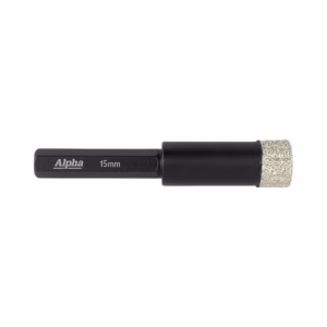 Black 15mm Alpha diamond grinding bit with a cylindrical abrasive head on a black shank
