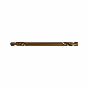 Gold-colored twist drill bit laid horizontally for metal drilling