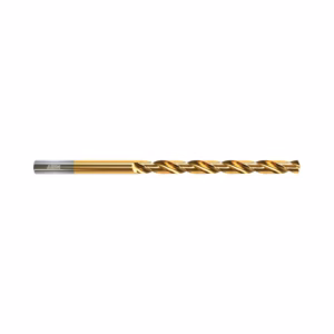 Gold TiN-coated twist drill bit with a silver shank on a white background.