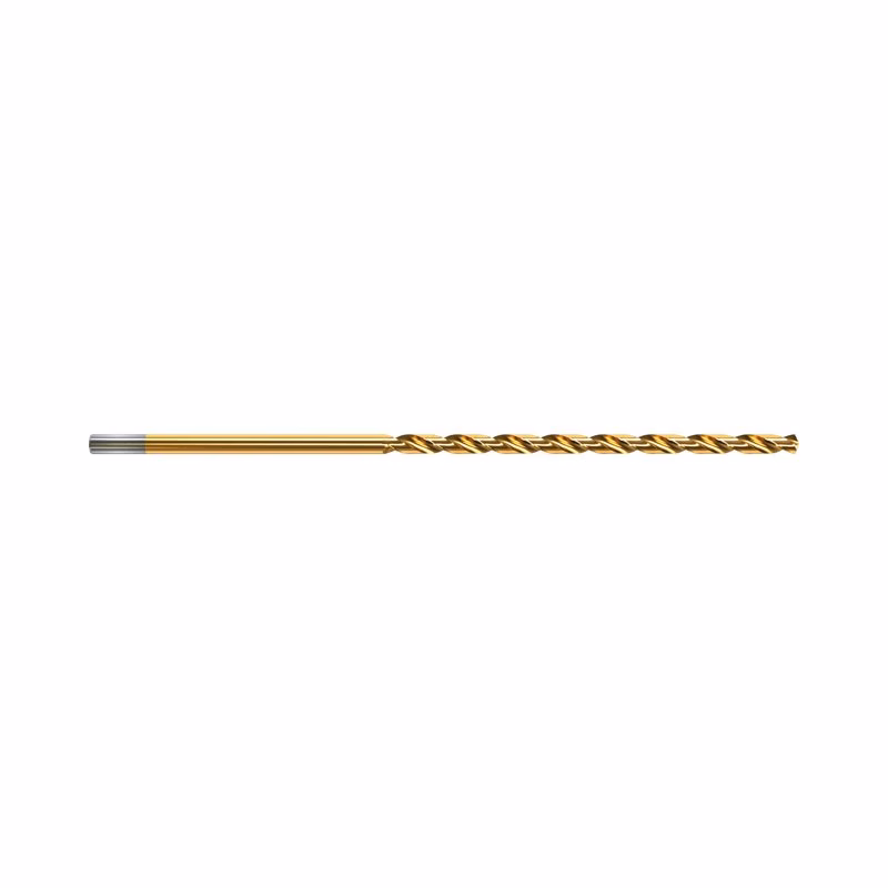 9ELI532 - Alpha Tools Gold-coated twist drill bit for metal drilling, shown horizontally with silver shank on the left and fluted cutting section on the right