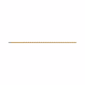 Gold twist drill bit lying horizontally on a white background.