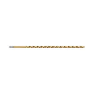 Gold-colored twist drill bit lying horizontally on a white background