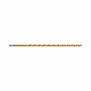 Gold-coated twist drill bit on a white background, laid horizontally across the image.