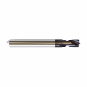 Silver twist drill bit with spiraled cutting flutes on a white background
