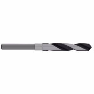 Twist drill bit for metal drilling with helical flutes and a metallic gray shaft