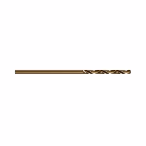Gold-coated twist drill bit shown in side view, designed for metal drilling