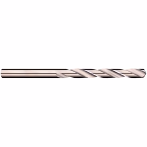 Twist drill bit lying horizontally on a white background.