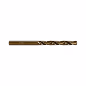 Brown twist drill bit with helical flutes, laid horizontally (metalworking tool)