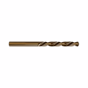 Bronze twist drill bit oriented left, a metalworking tool with helical flutes