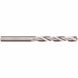 Long metallic twist drill bit for drilling holes, shown in profile with helical flutes and a sharp tip.