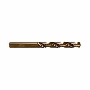 Brown twist drill bit on a white background used for drilling holes in metal or wood.