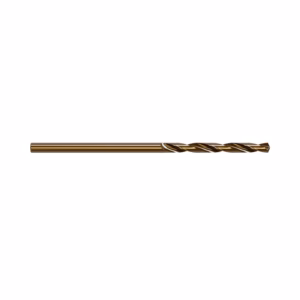 Gold-colored twist drill bit on a white background, horizontal orientation for metal drilling