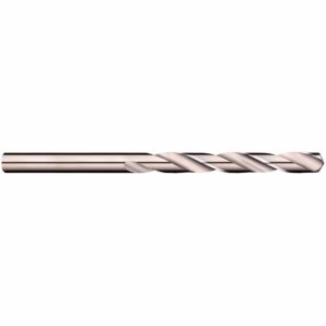 Metal twist drill bit for drilling metal or wood, horizontal orientation, shiny metallic finish
