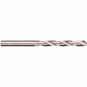 Twist drill bit for metal drilling oriented horizontally across the image