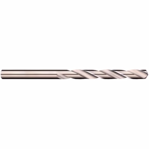 Rose-gold colored twist drill bit photographed on white background, used for drilling holes in metal or wood.