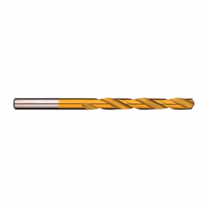Gold-colored twist drill bit with a silver shank for metal drilling