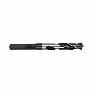 Twist drill bit with black coating and silver shank used for drilling metal (two-tone finish).