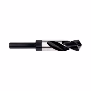 Twist drill bit with black coating and silver shank, used for drilling metal.