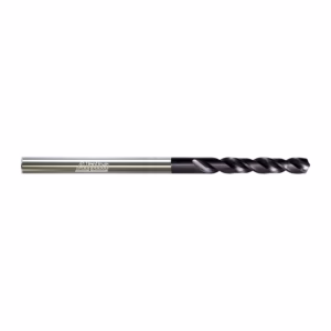 Metal twist drill bit with a silver shank and black spiral flutes for metal drilling .