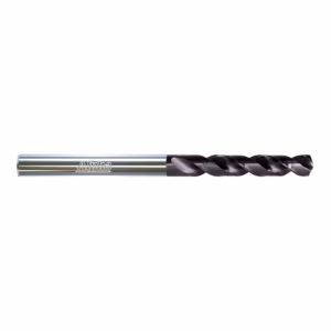Titanium-coated twist drill bit with a silver shank and spiral black flutes, labeled Alpha