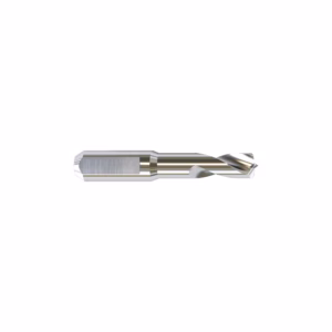 Metalworking end mill/drill bit with helical flutes and a cylindrical shank, used for cutting in milling machines.