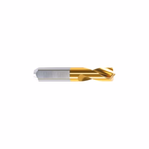 Gold-coated twist drill bit with a silver shank on a white background
