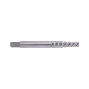 Metal twist drill bit with hex shank and spiral flutes laid horizontally on a white background, for metal drilling.