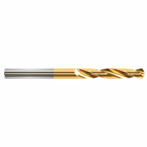 Gold-coated twist drill bit with a silver shank on a white background