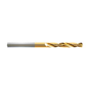 Gold-coated twist drill bit with silver shank, used for metal drilling