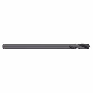 Long, dark gray end mill cutting tool with helical flutes at the tip for milling operations