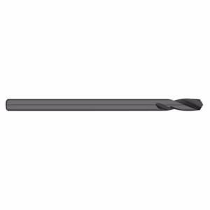 Long gray drill bit with helical flutes for drilling holes in metal or wood.
