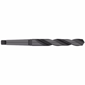 Gray twist drill bit for metal drilling, shown side-on with helical flutes in the shaft area.