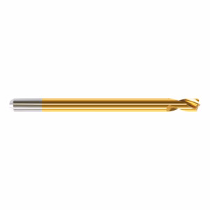 Gold-toned twist drill bit with silver shank, shown horizontally against a white background.