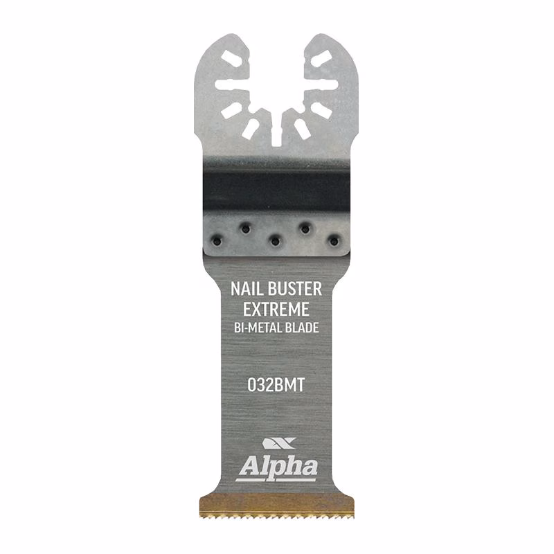 A032BMT1 - Alpha Tools Bi-metal oscillating-tool blade labeled 'Nail Buster Extreme' with Alpha logo