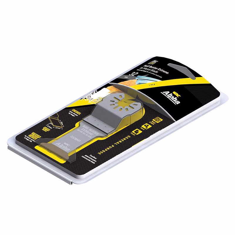 A032BMT1_4 - Alpha Tools Handheld knife sharpener with yellow and gray body on black packaging background (retail product)