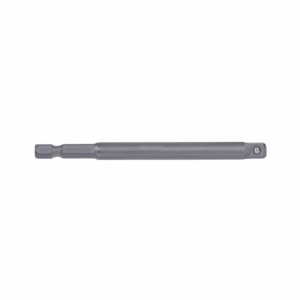 Long metal drive extension bar with a square hex end on the left and a small screw-cap/eye on the right, used to extend a ratchet or power tool.
