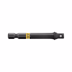 Black handheld screwdriver with an interchangeable bit on the left and a small square drive on the right, and a yellow Alpha label around the middle.