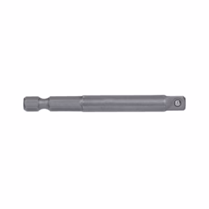 Metal drill bit extension with hex drive on the left and a swiveling joint on the right, designed to reach hard-to-access screws or bits