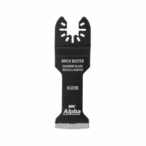 Brick Buster diamond blade tool for bricks and mortar, Alpha brand, with a gritty abrasive bottom edge used for masonry work.