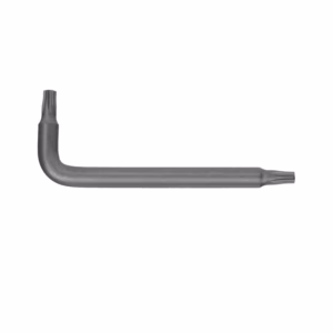 L-shaped metal hex key (Allen wrench) with different bit ends on each leg, viewed from the side
