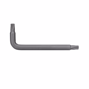 L-shaped metal hex key (Allen wrench) with a short vertical leg and a long horizontal leg.