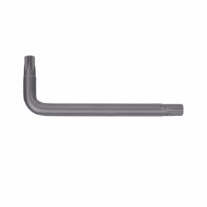L-shaped hex key (Allen wrench) in metallic gray, with short vertical leg and long horizontal leg used for hex screws